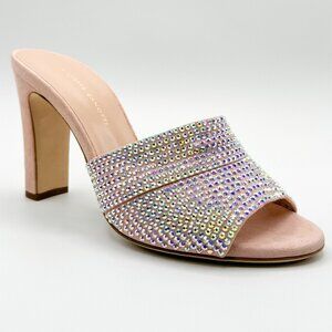 NEW Giuseppe Zanotti Alien 90 Crystal Light Pink Suede Leather Slide Sandal